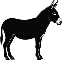 Donkey silhouette, side view, isolated on white background, farm animal graphic, vector illustration, rural creature design, animal figure, outline art