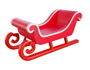 Red sleigh with white trim isolated on a transparent background Christmas holiday