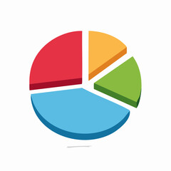 Colorful Isometric Pie Chart with Red, Blue, Orange, and Green Segments