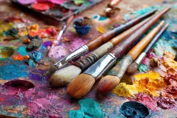 Fototapeta premium Artist's paint brushes and palette