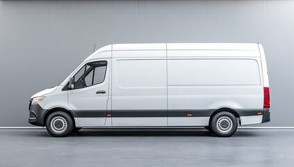 White delivery van profile against a neutral gray wall