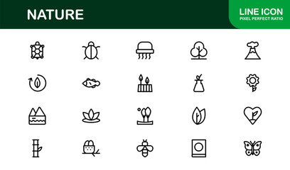 "Nature Line Icon Collection – Unique, creative, and premium vector icons illustrating plants, animals, and eco-friendly environmental concepts
"