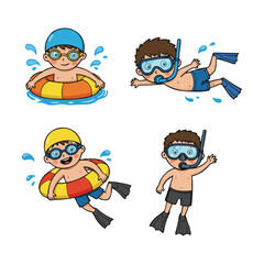 Fototapeta premium Kids Swimming and Snorkeling A Fun Summer Activity Cartoon