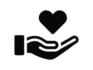 Symbol of a caring hand offering a heart representing love support and compassion in a simple graphic