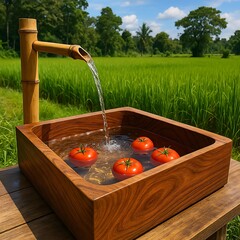 Fresh Tomatoes Washed in a Countryside Sink