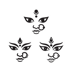 Black Durga Face Illustrations on White Background