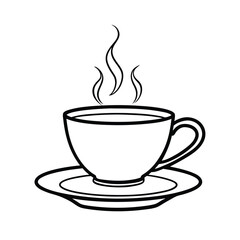 Elegant line art illustration of a teacup with a saucer and wisps of steam