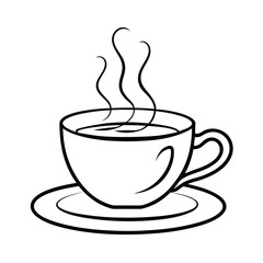 Elegant line art teacup with saucer and wisps of steam