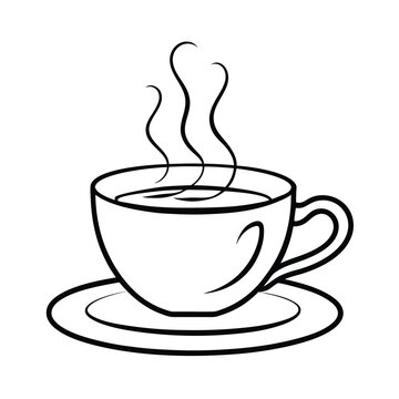 black and white coffee cup on saucer clip art preview