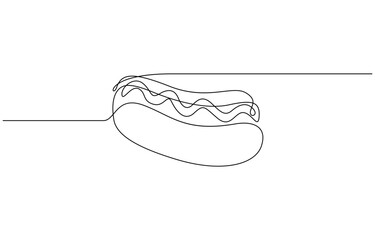 Continuous one line drawing of delicious hot dog fast food minimal style vector illustration. Editable outline