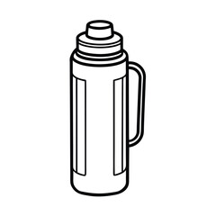 Minimal outline thermos flask with lid and body vector graphic
