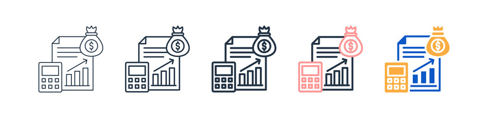 Financial Statement Different Style Icons Set Vector Illustration. 