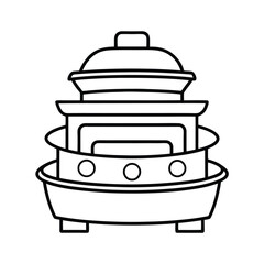 Outline perspective illustration of a tiered food steamer on a white background