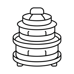 Outline perspective view of a tiered food steamer kitchen appliance