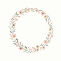 Fototapeta premium Beautiful floral wreath with peach roses and green leaves on white background for decoration and design