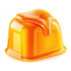 Caramel-covered cube candy on white