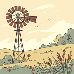 landscape with windmill