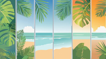 Colorful summer-inspired vertical backdrops highlighting tropical foliage, ideal for outdoor banners, greeting cards, or marketing visuals celebrating the season.
