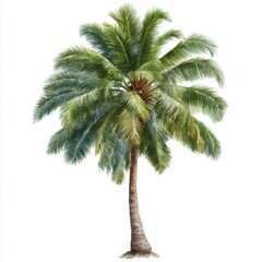 Obraz premium Watercolor illustration of a lush green palm tree on a white background tropical nature