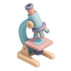 3d isometric microscope in pastel colors isolated on transparent background ideal for science laboratory medical and educational themed visuals