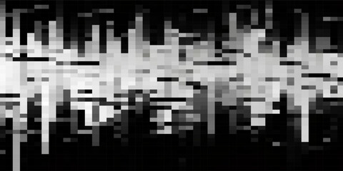 Mosaic abstract grid of squares that contain squares, rectangles, or both, in black and white, for decoration or background. Vector Illustration