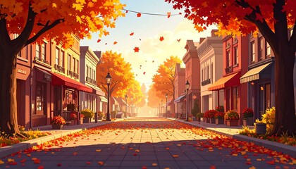 Fall colored village road