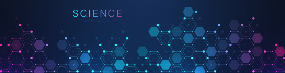 Molecular abstract structure and genetic engineering DNA. Healthcare and medicine background concept. Scientific research background. Wave flow. Innovation pattern. Vector illustration.