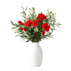 Red roses in a white vase a beautiful bouquet,