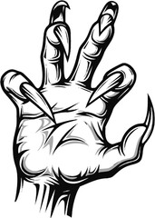 Illustration of the monster hand with claws. Design for logo, label, sign, emblem. Vector illustration
