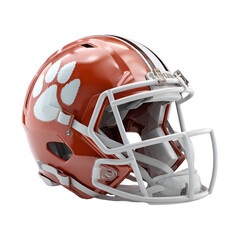 Fototapeta premium Orange Football Helmet with Paw Print Design,