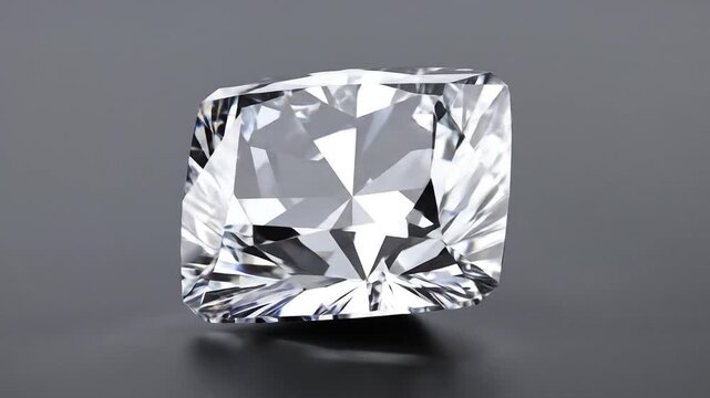 Radiant Square Cut Diamond Gemstone with Sharp Edges Gleaming On a Dark Gradient Background Reflecting Light in a Jewellery Studio Setting