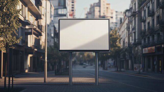 Urban Sidewalk Billboard Blanc Mock-up