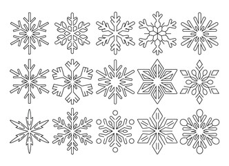 Snowflake Icon Pack – Unique Assorted Vector Snow Crystals for Christmas Cards, Seasonal Banners, Winter UI Elements, and Decorative Holiday Design

