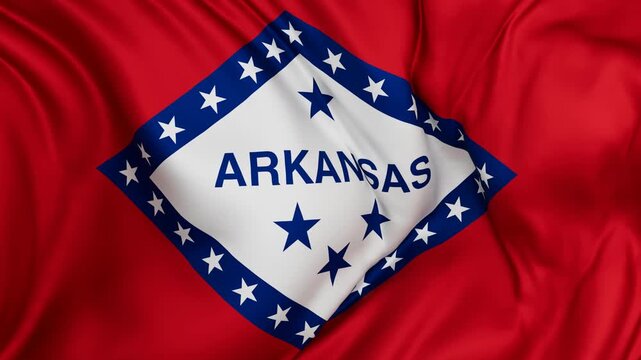 Arkansas US state flag swaying in the wind, looped endless cycled video, completely full screen covers flag background