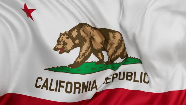 California US state flag swaying in the wind, looped endless cycled video, completely full screen covers flag background