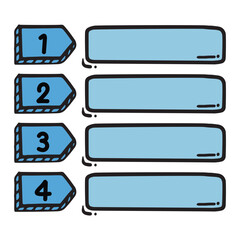Set of infographic with 4 Four Step Number. Colorful. With doodle style. For layout, website, graphic design, presentation.