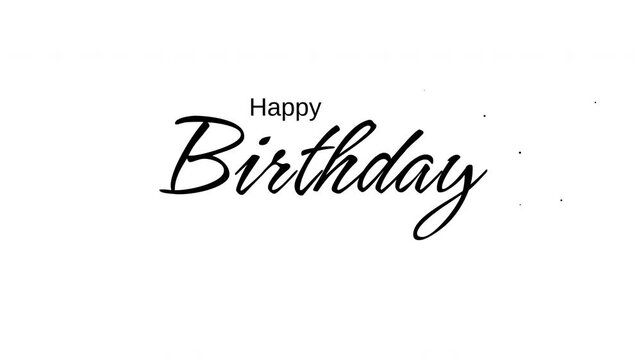 Happy Birthday text animation on white background. Minimalist, modern calligraphy-style design, perfect for birthday greetings, celebration intros, social media posts, and video templates.
