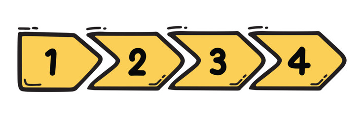 Hand-Drawn Cartoon Infographic. Four Steps Template. For graphic design, banner, layout, presentation, website. 