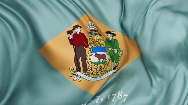 Delaware US state flag swaying in the wind, looped endless cycled video, completely full screen covers flag background