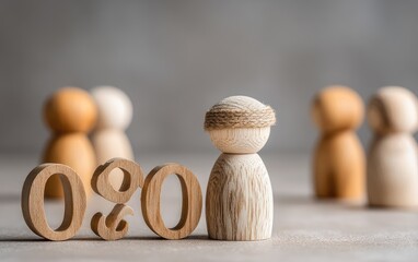 Wooden figures and percentage symbol
