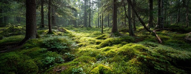 Fototapeta premium Lush forest floor covered in moss (1)