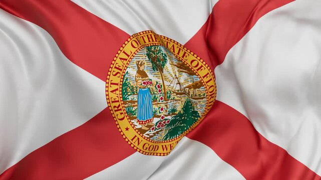 Florida US state flag swaying in the wind, looped endless cycled video, completely full screen covers flag background