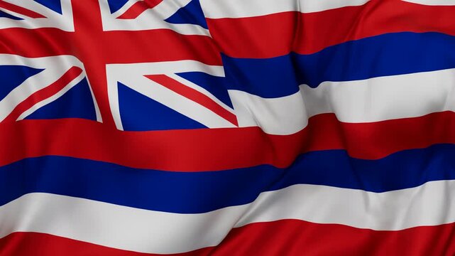 Hawaii US state flag swaying in the wind, looped endless cycled video, completely full screen covers flag background