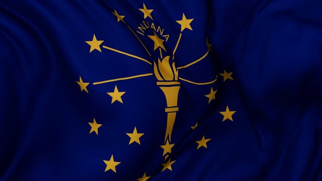 Indiana US state flag swaying in the wind, looped endless cycled video, completely full screen covers flag background