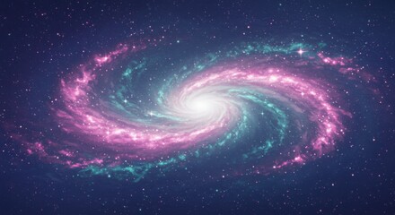Obraz premium Vibrant swirling spiral galaxy with a bright core and cosmic dust against a starry deep space background