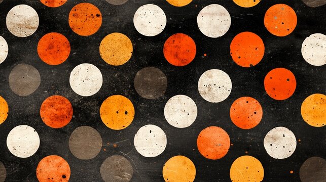 vintage scrapbook pattern with orange black white polka dots on distressed paper
