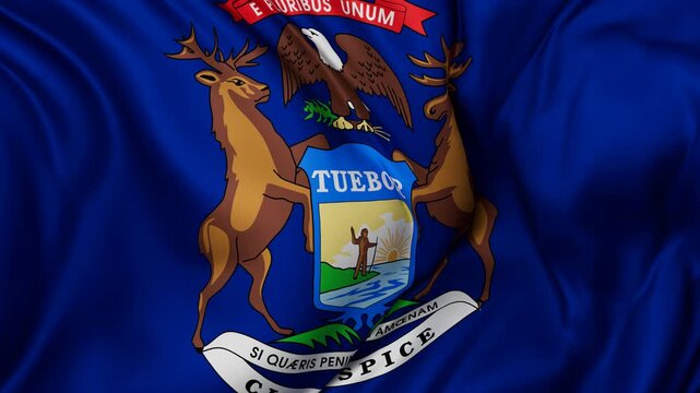 Michigan US state flag background waving in the wind cycle looped video