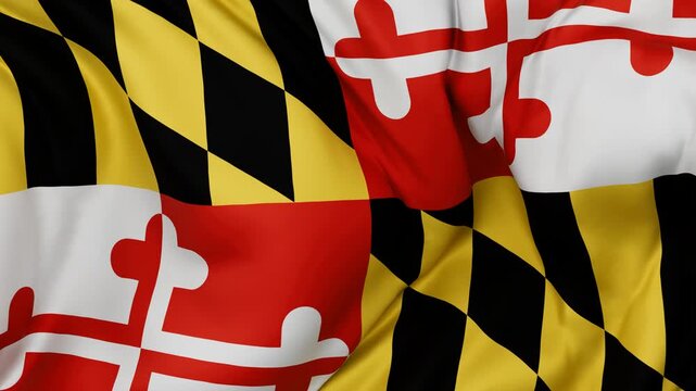 Maryland US state flag swaying in the wind, looped endless cycled video, completely full screen covers flag background