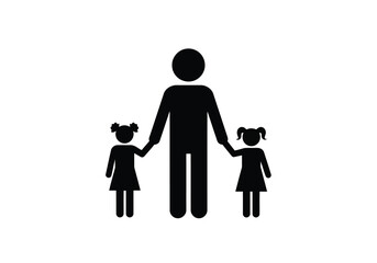 Vector art of father holding hands with two daughters isolated on white background