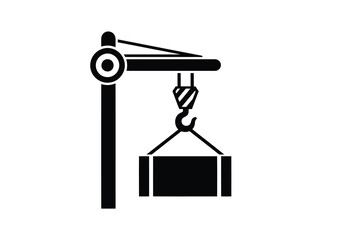 Vector art of crane lifting a heavy container in black and white
